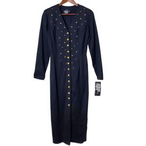 Vtg Black Knit Button Up Dress Size 10 Dawn Joy 1970s 1940s Femme Fatale NWT